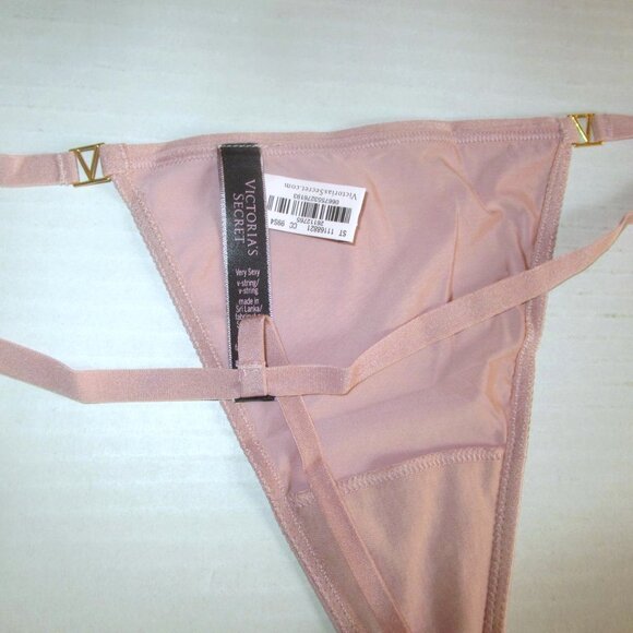 Victoria Secret Very Sexy V-String Thong Panty Pink Blush Smooth Gold Logo Sz L - Picture 4 of 4
